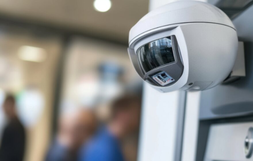 Dome camera covering a commercial lobby