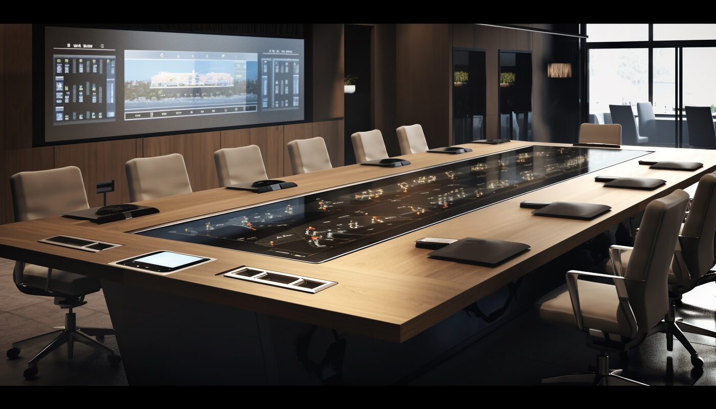 Corporate meeting room set up for video conferencing