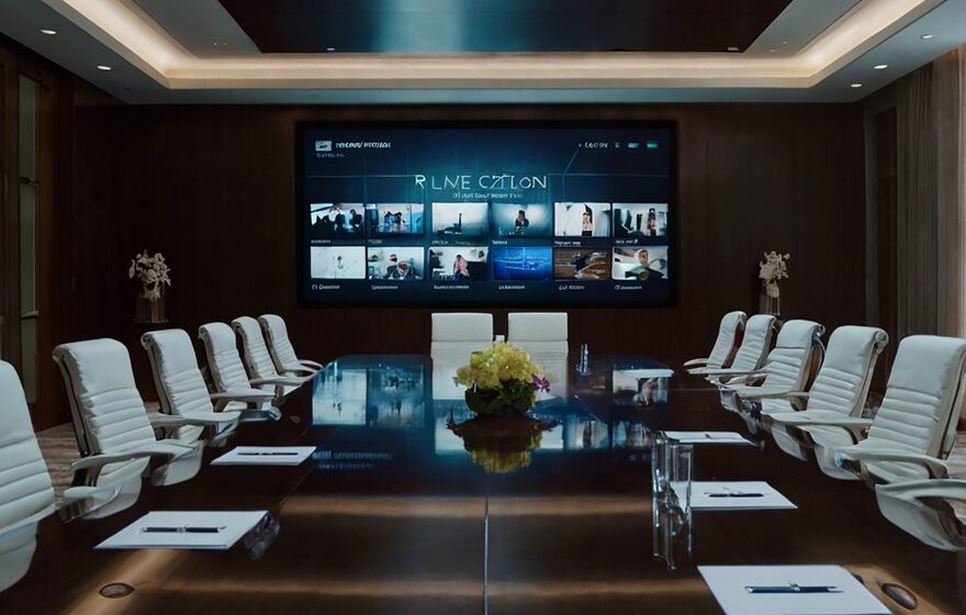 Boardroom with a display joining a video call