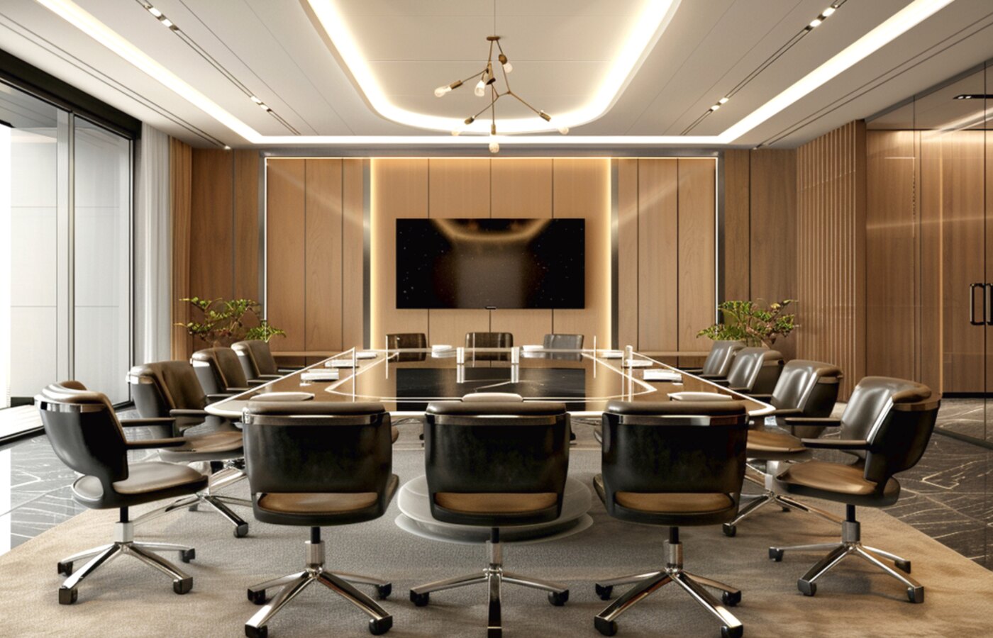 Conference room with display and camera