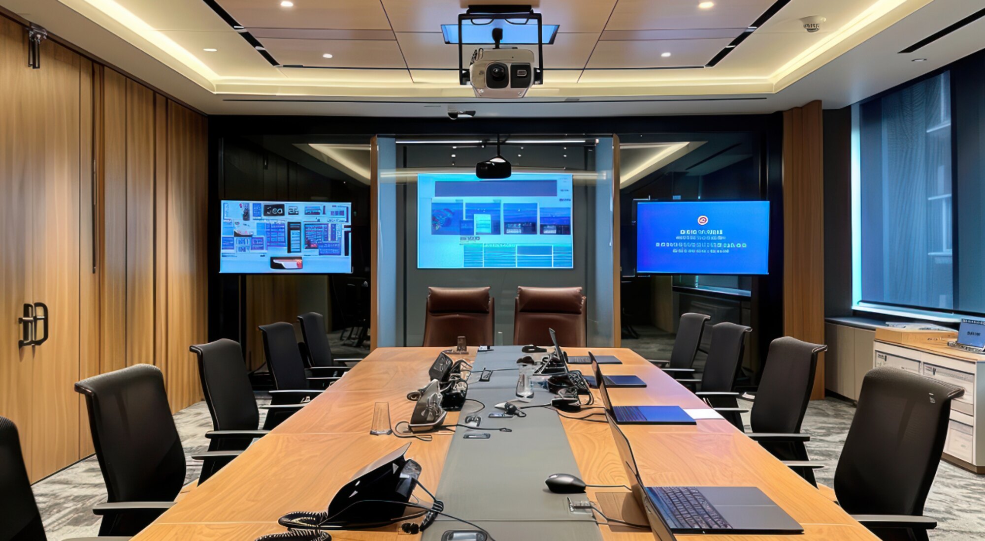 Meeting room set up for video conferencing