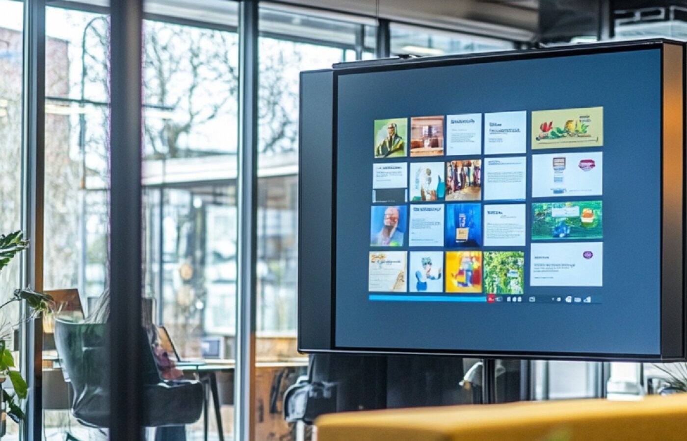 Wall mounted display in a corporate lounge