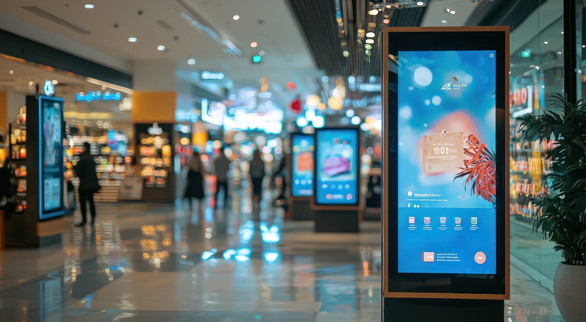 Digital signage displays in a retail concourse